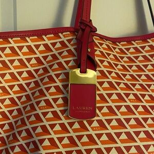 Lauren Ralph Lauren Red and Orange Geometric Tote